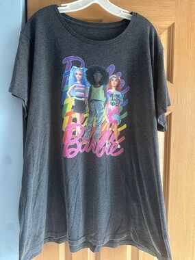Barbie Charcoal women’s plus Tee with Multicolor Rainbow Dolls Graphic